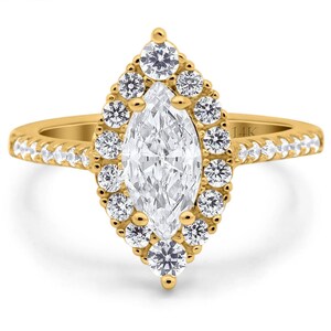 1.50ct Marquise Halo Moissanite Engagement Ring, 14k Marquise Engagement Ring, Simple Minimalist Ring, Moissanite Simulated Diamonds image 6