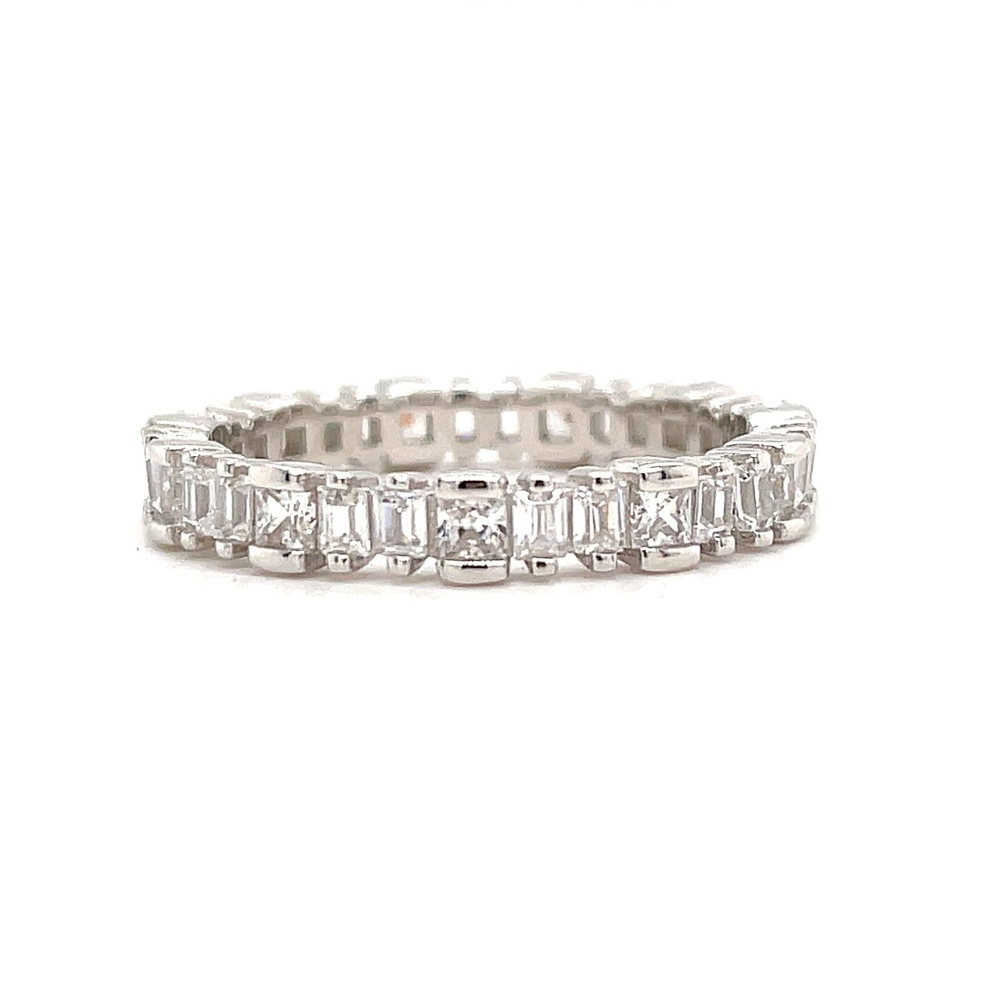 Baguette Diamond Band, Sterling Silver Princess and Baguette Full ...