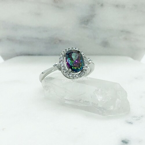 Oval Mystic Topaz Engagement Ring Rainbow shops Topaz Sterling Silver Wedding Ring Silver Proposal Ring Oval Twist Band Mystic Topaz