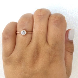 1/2ct Bezel Engagement Ring Rose Gold Vermeil Diamond Minimalist