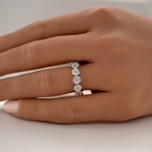 Diamond Cluster Eternity Band, Flower Cluster Eternity Band, Round Diamond Sterling Silver Wedding Band, Stacking Band, Minimalist