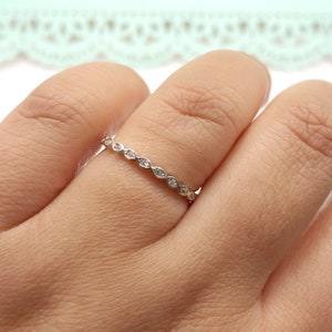Micro Silver Art Deco Band Sterling Silver Wedding Band Small Dainty Art Deco  Eternity Band Simulated Diamonds Art Deco Band