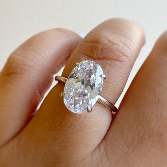 Oval Diamond Engagement Ring, Elongated Oval Ring, 12x8