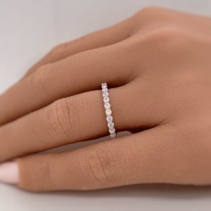 Opal Eternity Band, Opal Prong Set Band,  Sterling Silver Wedding Band, Minimalist Dainty, Gold & Rose Gold Vermeil