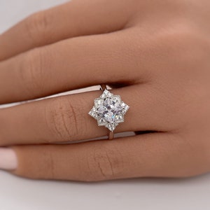 Art Deco Princess Engagement Ring, Princess Diamond, Square Antique Cluster Ring, Wedding Ring Princess Engagement Ring