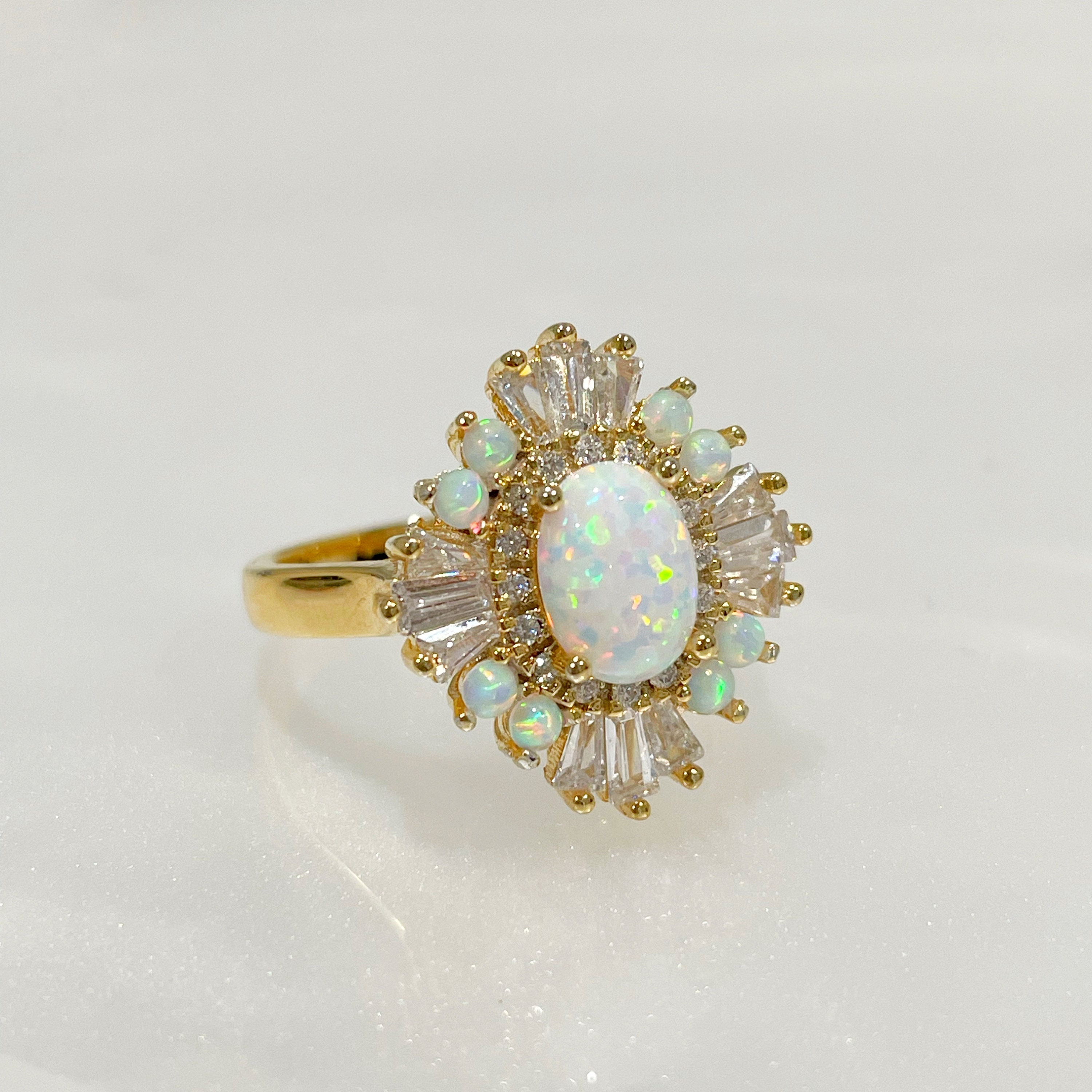 Opal Art Deco Engagement Ring 14k Vintage Opal Wedding Ring - Etsy