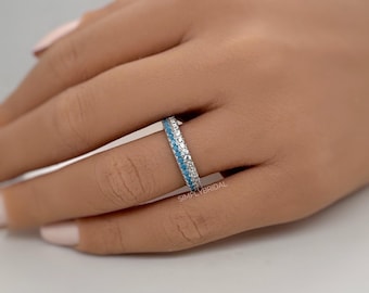 Alliance diamant turquoise, alliance en argent sterling et vermeil