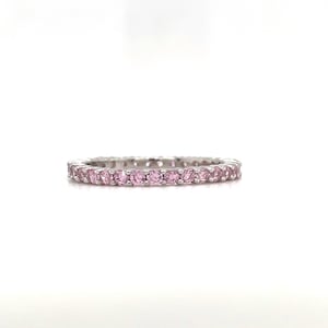 Pink Sapphire Eternity Band, Sterling Silver Wedding Band, Eternity Band, Pink Sapphire, Minimalist October Birthstone Band with Vermeil