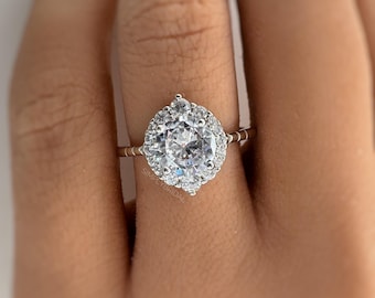 Bague de fiançailles ronde en argent sterling moissanite 1,00 carat, bague de mariée en vermeil