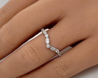 Alliance Art déco incurvée en argent sterling, bague d'éternité avec diamants simulés