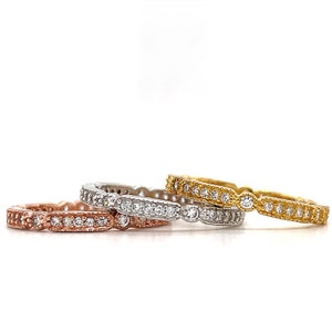 Art Deco Band, Antique Band, Sterling Silver Dainty Art Nouveau Eternity Band, Simulated Diamond, Dainty Milgrain Band