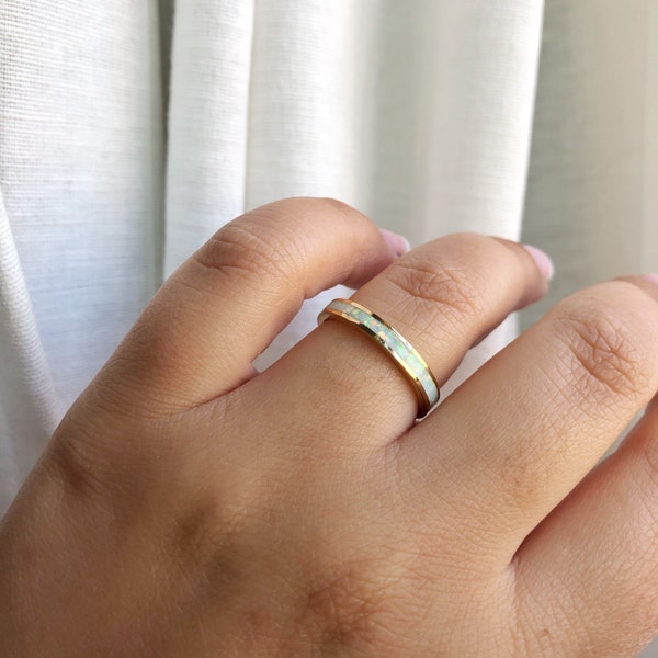 Opal Eternity Band / Opal Inlay Band / Sterling Silver Wedding Band / Minimalist / Gold & Rose Gold Vermeil