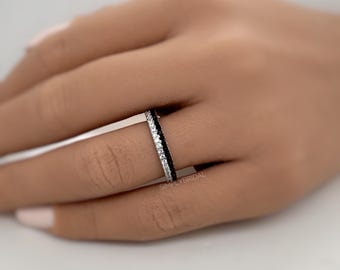 Bague superposable en argent sterling avec diamants noirs et blancs, imitation de diamants