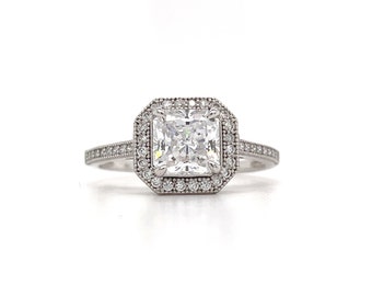 1.25ct Princess Diamond Engagement Ring, Princess Diamond Halo Square Ring, Wedding Ring, Princess Engagement Ring