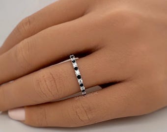 Alliance éternité en argent sterling avec diamants noirs et blancs, bague superposable