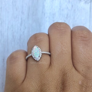 Marquise Opal Engagement Ring, Art Deco Engagement Ring, Marquise Opal Wedding Ring, Fire Opal Halo Engagement Promise Ring