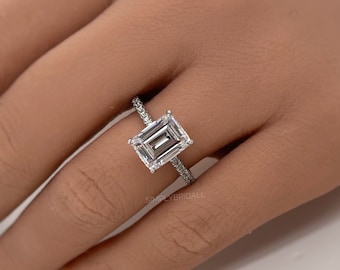 2.50ct Emerald Cut Moissanite Engagement Ring, Sterling Silver Vermeil