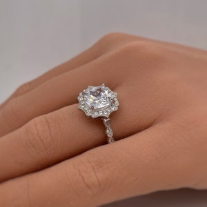 Art Deco Cushion Engagement Ring, Cushion Cut Diamond, Antique Ring, Wedding Ring, Art Deco Halo Proposal Ring image 5