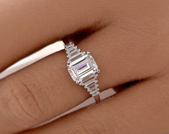 1.00ct Emerald Cut Art Deco Engagement Ring, Art Deco Baguette Ring, Diamond Cluster, Art Deco Emerald Cut Engagement Ring, Bridal Ring