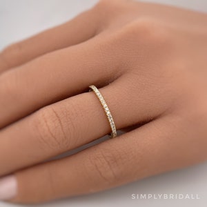 Dainty 14k Gold Diamond Band, Thin Half Eternity Wedding Ring - Etsy