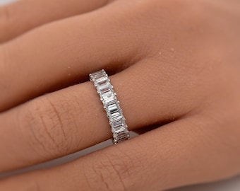 Jonc éternité imitation diamants baguette en argent sterling