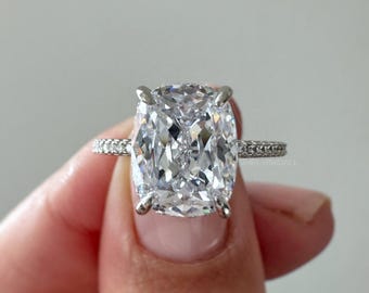 Bague de fiançailles allongée de 4,00 carats avec diamants cultivés en laboratoire, halo caché, 14 carats