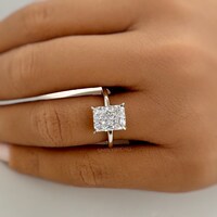 3.00ct Crushed Ice Moissanite Engagement Ring, Radiant Cut Crushed Ice Solitaire Ring, Hidden Halo, Sterling Silver with Vermeil, Moissanite