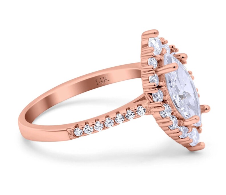 1.50ct Marquise Halo Moissanite Engagement Ring, 14k Marquise Engagement Ring, Simple Minimalist Ring, Moissanite Simulated Diamonds image 9