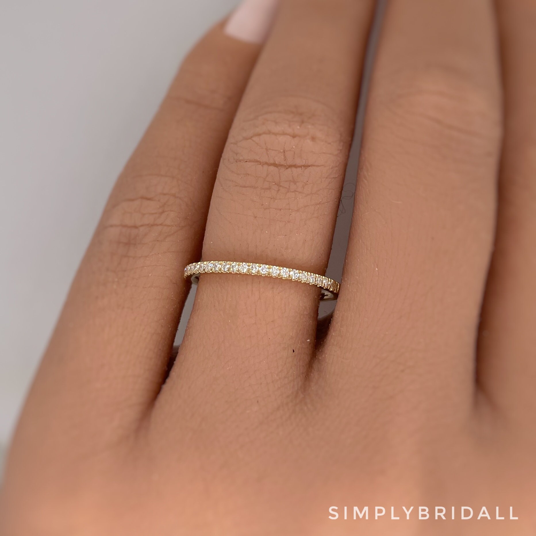 Dainty 14k Gold Diamond Band, Thin Half Eternity Wedding Ring - Etsy