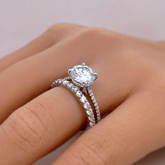 2.00ct Round Moissanite Engagement Ring, Hidden Halo, Moissanite Bridal Ring, Proposal Ring, Sterling Silver with Vermeil, 14k Gold