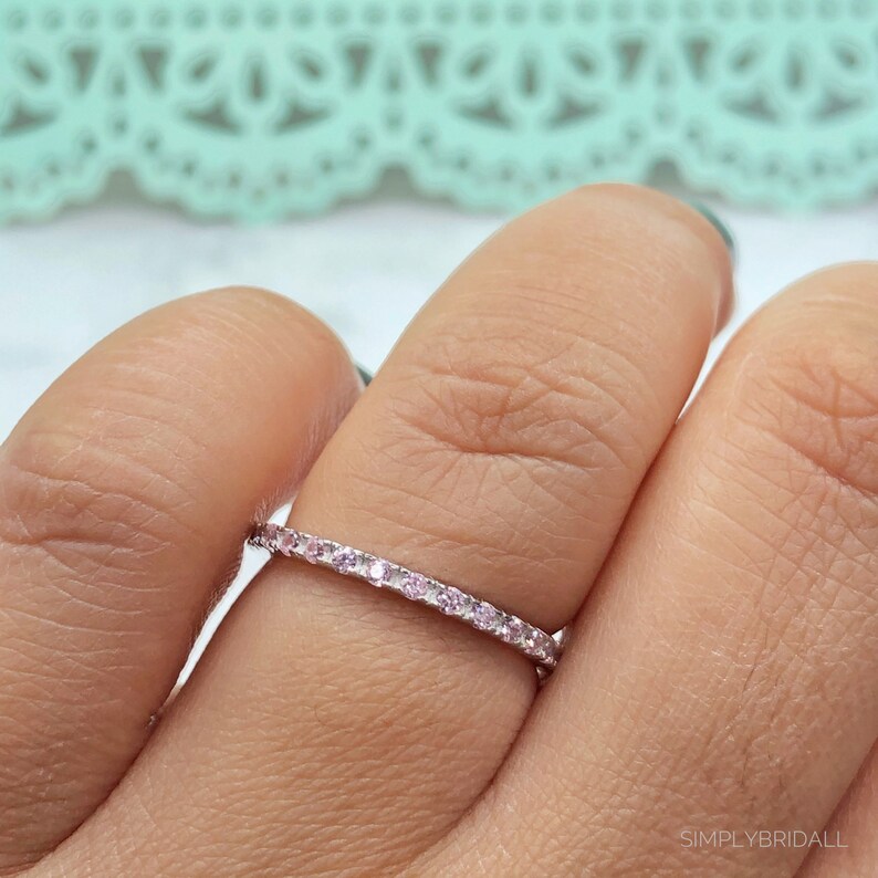 Sterling Silver Wedding Band Minimalist October Birthstone Band with Vermeil Eternity Band Pink Sapphire Band Pink Topaz Eternity Band