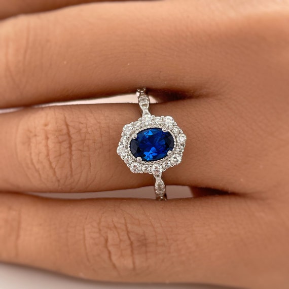 Sterling Silver Diamonique And Simulated Sapphire Deco Ring Sterling Silver Diamonique And Simulated Sapphire Deco Ring