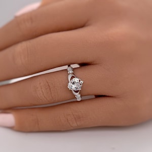 Irish Claddagh Promise Ring, Heart Simulated Diamond Accent Claddagh Engagement Ring, Traditional Irish Ring