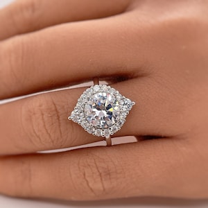 2.00ct Antique Engagement Ring, Marquise Halo Wedding Ring Simulated Diamond, Large Round Brilliant Engagement Ring
