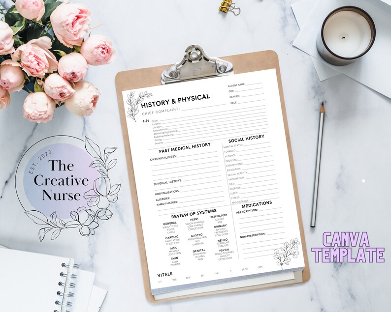 NP Student Medical History & Physical Template CANVA Etsy