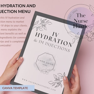 IV Hydration & Injection Menu Customizable Digital Download *Canva Template*