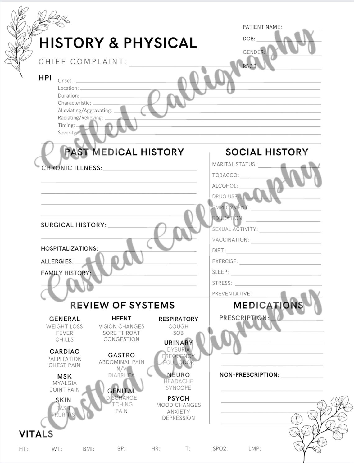 NP Student Medical History & Physical Template DIGITAL Etsy