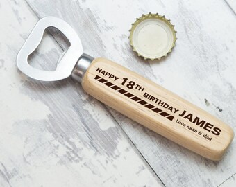 Personalised Bottle Opener 18th 21st 30th 50th Happy Birthday Any Name Text Custom Wooden