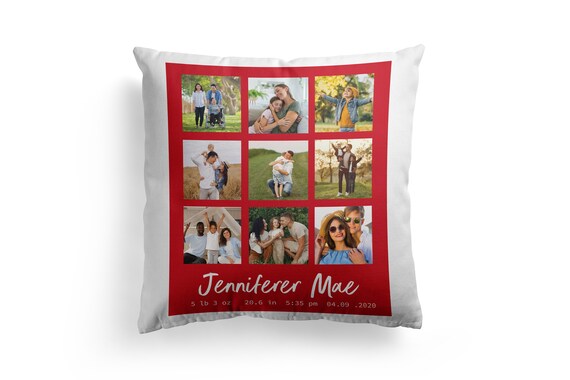 Custom Photo Collage, Customizable Text, 3 Picture Pillow
