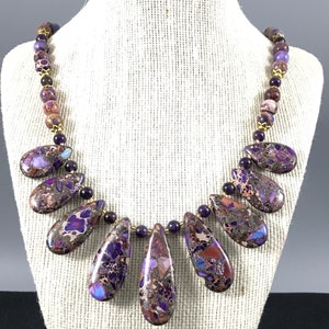 Purple Impression Jasper and Amethyst Gemstone Necklace and Earring Set with Gold Filled Spacer Beads.