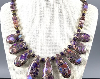 Purple Impression Jasper Necklace, with Gold Filled Beads