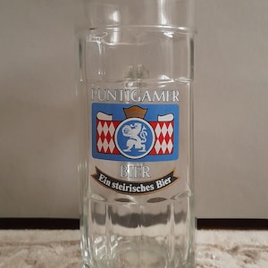 Puntigamer Beer Mug, Austrian Beer Stein, Vintage Glass Beer Mug, Collectible German Bierkrug, Oktoberfest Gift, Steins,Glassware,0.5L Glass