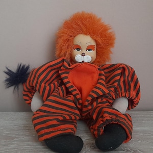 Vintage Orange Striped Clown Plush, 1980s Soft Doll, Whimsical Circus Toy, Retro Plush Clown, Fabric Clown Doll, Collectible Clown