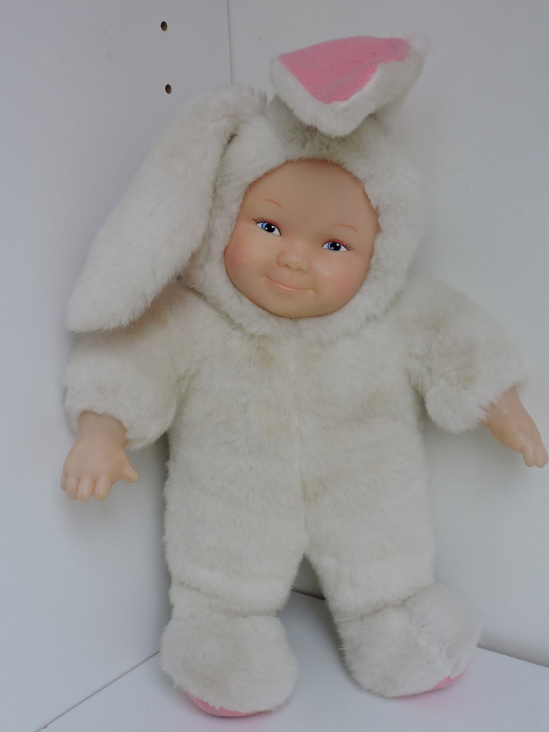 Vintage Bunny, Bunny Doll, Rabbit Doll, Rabbit, Rubber or Plastic Face,white Rabbit, 13inch