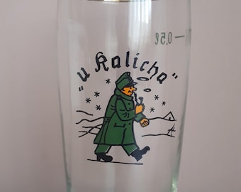 Vintage Good Soldier Svejk Beer Glass, Czech Pub Barware 0.5L (1980s)