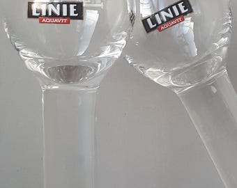 Linie Aquavit Shot Glass 2cl, Norwegian Vintage Barware, Stemmed Schnapps Glass Pair