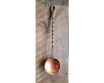 Hand Forged Twisted Steel and Solid Copper Egg Spoon