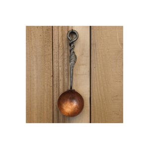 Hand Forged Solid Copper Egg Spoon with Steel Leaf Handle - Small