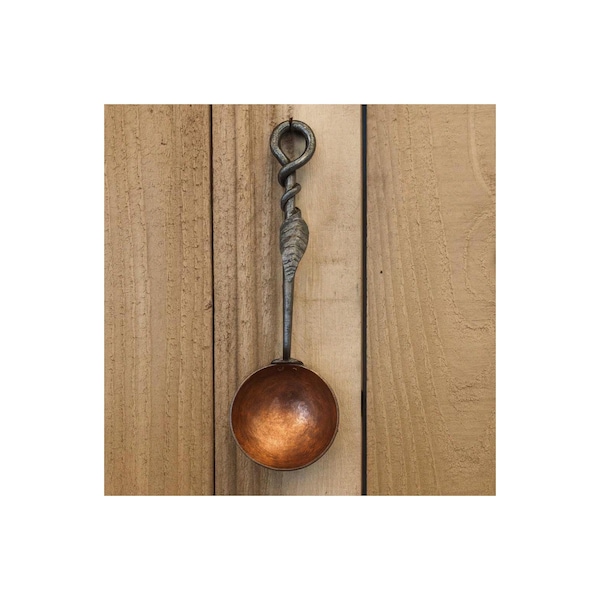 Hand Forged Solid Copper Egg Spoon with Steel Leaf Handle - Small