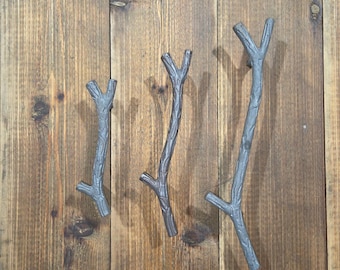 Twig Cabinet Handle | Rustic Hand Forged Iron Branch Drawer Pull | Farmhouse Cabin Hardware, 9 Finishes, Custom Lengths